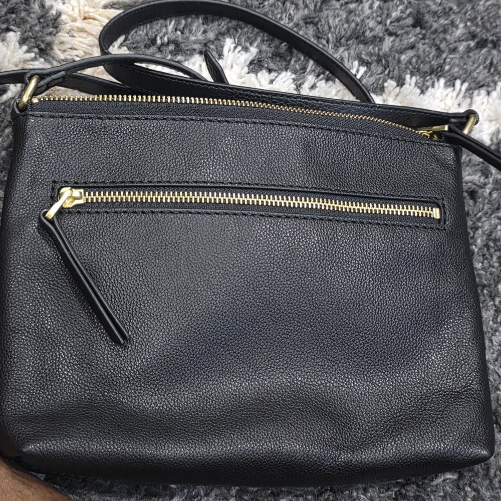 Fossil Black Pebbled Leather Crossbody with Gold Hardware Accents